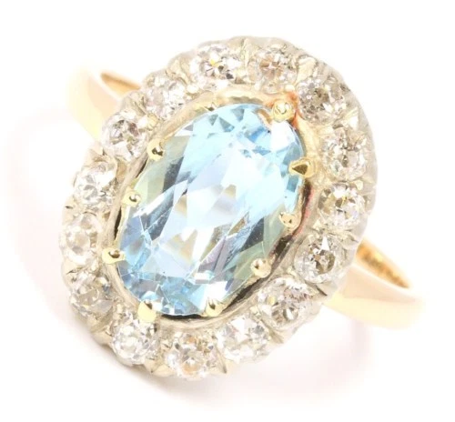 ♦♦ Ring in 14 kt 14k 585 er Gelb Weiß Gold mit Aquamarin Altschliff Brillanten - Bild 1 von 1