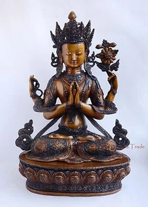 Finely Hand Carved 24.25" Chenrezig Oxidized Copper Alloy Statue Patan, Nepal - Imagen 1 de 1