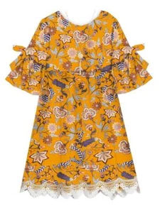 Rare Editions Mustard Paisley Print Dress with Necklace 4 5 6 6X - Picture 1 of 1