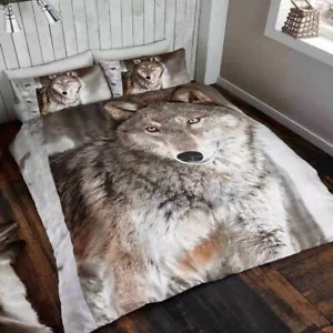 3D Wolf King Double Duvet Cover Set Photographic Wild Animal Print Reversible - Picture 1 of 1