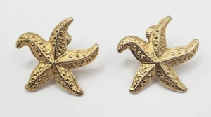 SPLENDIDIDI ORECCHINI VINTAGE TONO ORO BUONA FORTUNA STELLA PESCE CLIP ON - Foto 1 di 8