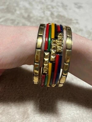 Vintage Bangles Set Stackable Bracelet Party Wear Gold Multicolored Boho - Image 1 of 4