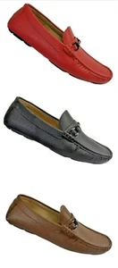 Driving Moccasins slip on leather formal Casual Loafers comfort Black Brown &Red - Picture 1 of 22