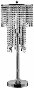 Chrome Metal Elegant Rain Double Layer Curtain Crystals Polished Table Lamp 32"H - Picture 1 of 5