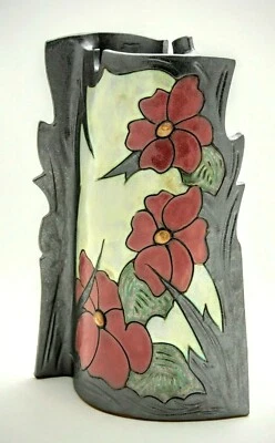 Jarrón de cerámica -10", jarrón único, jarrón de diseño plano hecho a mano, jarrón de cerámica artística, Ho Foto 1 de 4