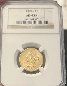 1880 S $5 NGC MS63 + Liberty Gold Half Eagle - Picture 1 of 4
