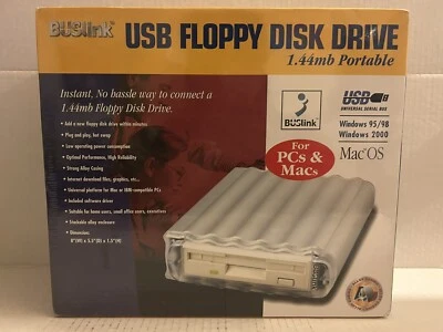 BUSlink USB Floppy Disk Drive 1.44mb - Win 95/98/2000 & Mac OS - 3.5” - Image 1 of 4