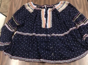 Free People Talia Top Size Large Boho Peasant Bell Sleeve Embroidered Oversized - Picture 1 of 12
