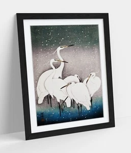 OHARA KOSON, "GROUP OF EGRETS" JAPANESE UKIYO-E -FRAMED ART PICTURE PAPER PRINT - Picture 1 of 10