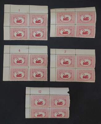 AUSTRALIA. GV. 1929. Centenary of WA 1½d Swan plate blocks of 4 MUH / fine mint. - Image 1 of 2