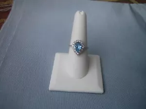 Aquamarine Engagement Ring, Pear Cut 925 Sterling Silver Ring Size 7 - Picture 1 of 2