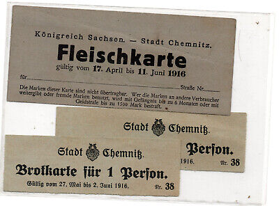 Sachsen, Stadt Chemnitz  Brot- Und Fleischkarte 17.4. - 11.6.1916  • 1€