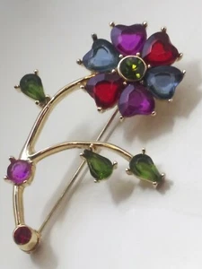 Vintague Multi-Colored Rhinestone Flower Brooch/Pin, unmarked - Picture 1 of 2