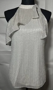 Blusa Brillante Sin Mangas Metálica Casa Blanca Mercado Negro Cuello Corbata Talla XS - Imagen 1 de 11
