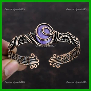 Charoite Gemstone Copper Wedding Wire Wrapped Birthday Elegant Bangle Jewelry - Picture 1 of 6