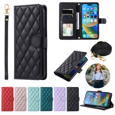For iPhone 17/16e/15/14/13/12/11 X SE 8 Crossbody Wallet Case Leather Flip Cover - Image 1 of 4