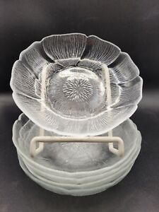 Vintage 5 Arcoroc Glass Fleur Dessert Bowls Clear Embossed Flower Set of 5 