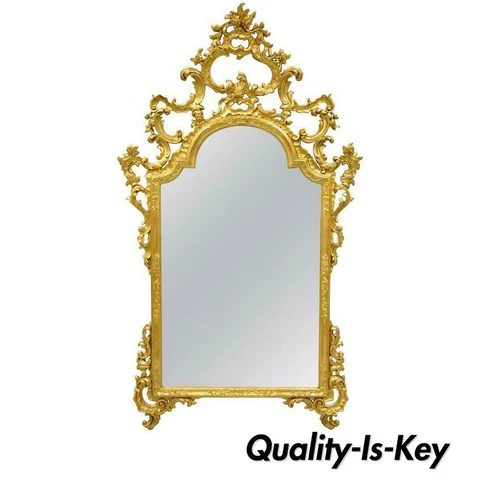 Labarge Gold Carved Giltwood French Louis XV Rococo Large Console Wall Mirror Cover