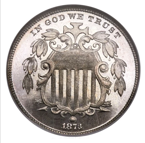 1873 Proof Shield 5 Cent, Closed 3, NGC PF67 Cameo Cover