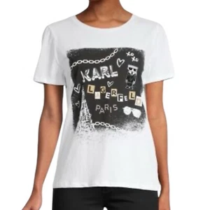 Karl Lagerfeld Karl Paris Graphic Damen T-Shirt weiß Größe XS - Bild 1 von 6