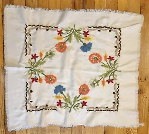 Vintage Crewel bestickt Blumen Tischdecke Tischwäsche Abdeckung Dekor Stoff - Bild 1 von 6