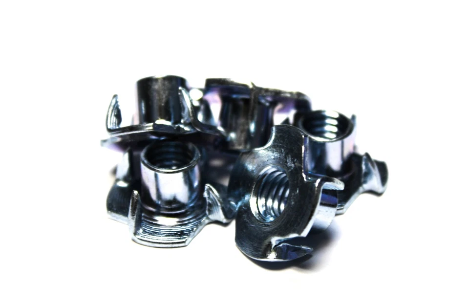 (500) 3/8"-16 x 7/16" - 4 PRONG- TEE NUTS (T Nuts) ZINC - Image 1 of 4