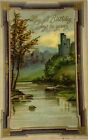 Birthday Wishes Castle On Hill River Embossed Postcard