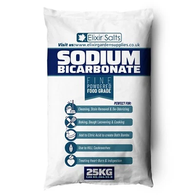 ELIXIR GARDENS Bicarbonate of Soda 25Kg Bag Best Grade Avaliable, Ideal for Bath Bombs