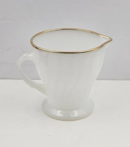 Vintage Anchor Hocking Fire King Coffee Creamer White Gold Trim Swirl Milk Glass - Picture 1 of 11