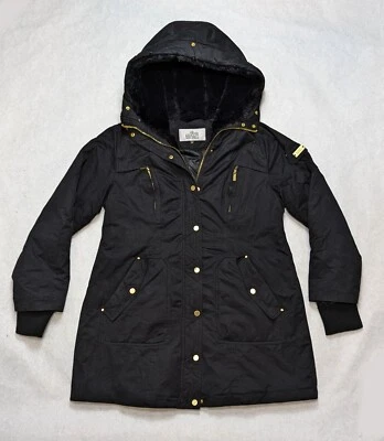 Badgley Mischka 深黑色绝缘连帽外套带金色五金件 - 尺寸 L — 第 1/4 张图片