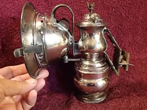 NICE CONDITION ANTIQUE OLD VINTAGE BICYCLE CARBIDE LAMP LANTERN w ORIGINAL GLASS - Picture 1 of 10