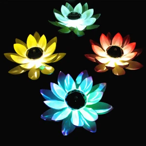 Solar LED Blumenleuchte künstliche Lotusform schwimmender Brunnen Teich Garten Lampe - Bild 1 von 16