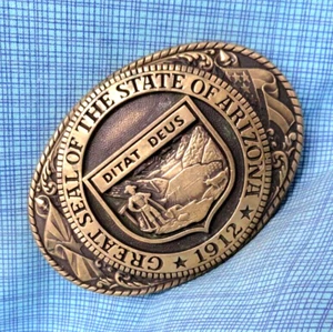 Arizona Great Seal Belt Buckle 1912 Statehood 1st Edition Vtg Tony Lama .NOX712 - Picture 1 of 10