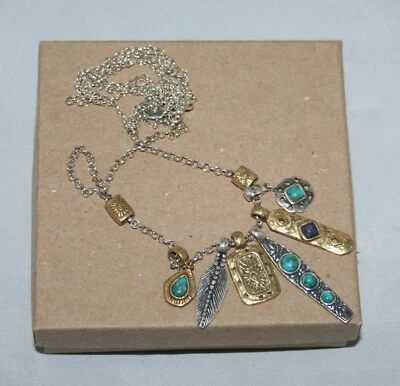 Silpada Sterling & Brass, Lapis & Turquoise "Shore Thing" Charm Necklace N3248 - Image 1 of 4
