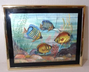 Manifestations Optical Illusionary Framed Foil Art Tropical Sea Fishes Vintage - Bild 1 von 6