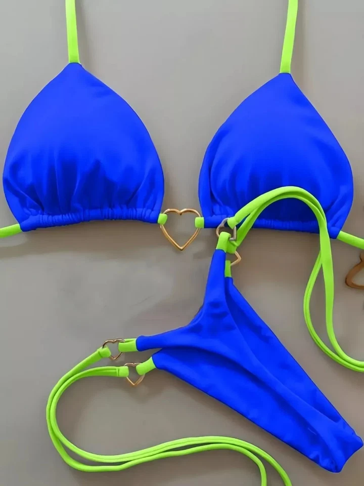 Bikini Femme Deux Pièces Mini Micro String Échancré Bleu Lanières D1D55 - Photo 1/1