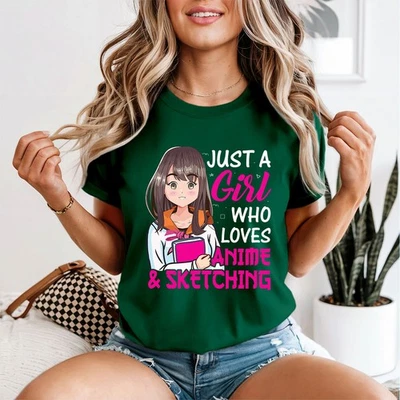 Just A Girl Who Loves Anime & Sketching Hobbies Womens T-Shirt - Image 1 of 2