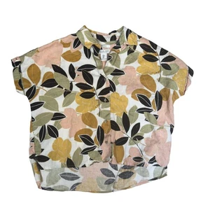 Rachel Zoe Shirt Womens Small Floral Print Linen Button Front Short Sleeve Top - Picture 1 of 15
