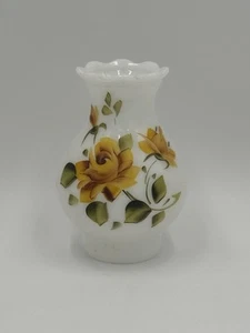 Vintage Milk Glass Lamp Shade Globe Floral Hand Painted Yellow Rose Cover - Picture 1 of 13