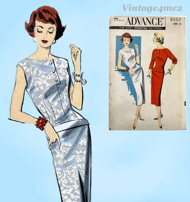 Advance 8557: 1950s Chic Uncut Misses Slender Dress 36B Vintage Sewing Pattern - Image 1 of 4