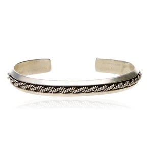 Brazalete de plata de ley con cable trenzado 25,4 g | Diseño de borde de cuerda | Unisex - Imagen 1 de 4