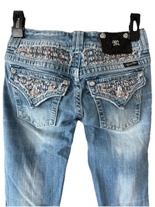 Miss Me Size 25 Boot Cut Jeans JP6095B2 Rhinestones Sequins Distressed - Picture 1 of 17