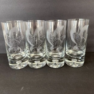 Vintage Etched Crystal Highball Glasses Eagle Design Set Of 4 - Picture 1 of 5