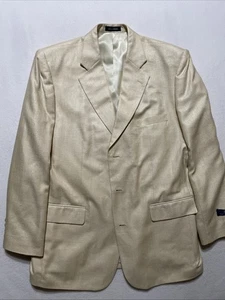 NEW Stafford Men's Blazer Sport Coat 44 L Long NWT Tan Cream 100% Silk Jacket - Picture 1 of 9