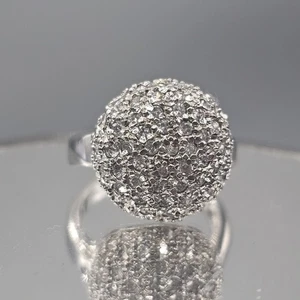 Crystal Pave Dome Ring Size 7 Silver Tone Round Classic Statement - Picture 1 of 14