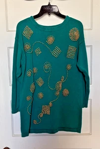 Colleen’s Collectibles Teal Sweater with Gold Bead Accents Size M - Picture 1 of 5