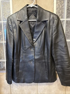 Women's Valerie Stevens Jacket Soft Lamb Leather Sz M  Black Lined Button Up - Image 1 of 4