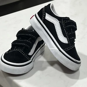 Vans Old Skool V Double Strap Black White Toddler Baby Sneakers Size 3.5 EUC! - Picture 1 of 7