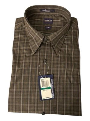 Camisa Flecha Para Hombre Grande Marrón A Cuadros Sin Arrugas Abotonada Manga Larga Foto 1 de 4