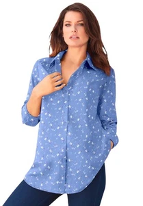 Roaman's Women's Plus Size Kate Long Sleeve Shirt - Picture 1 of 81